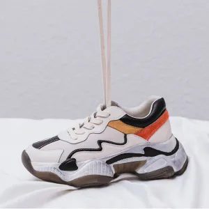 Corss-Tied Women Sneakers Cow Leather Shoes Woman Platform Chunky Sneakers Ladies Trainers Zapatillas Chunky Mujer