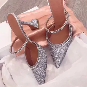 Crystal Design High Heels Shoes Woman Slippers