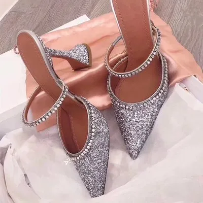 Crystal Design High Heels Shoes Woman Slippers
