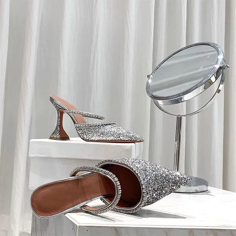 Crystal Design High Heels Shoes Woman Slippers