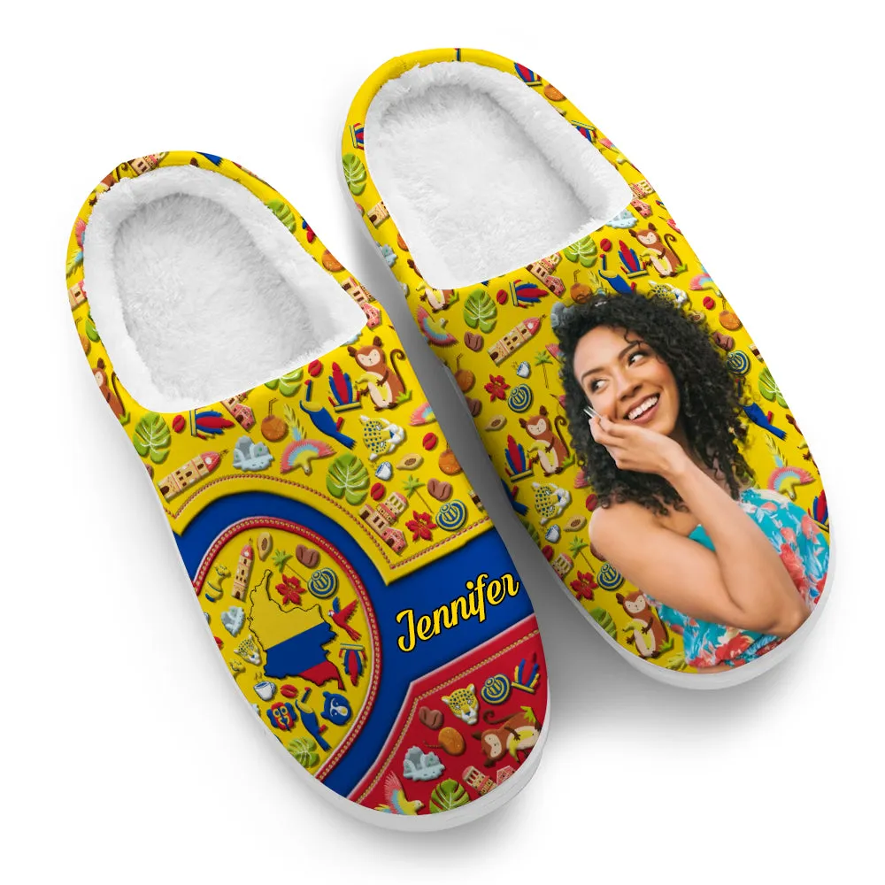 Custom Colombia Symbols Heart Slippers With Your Name