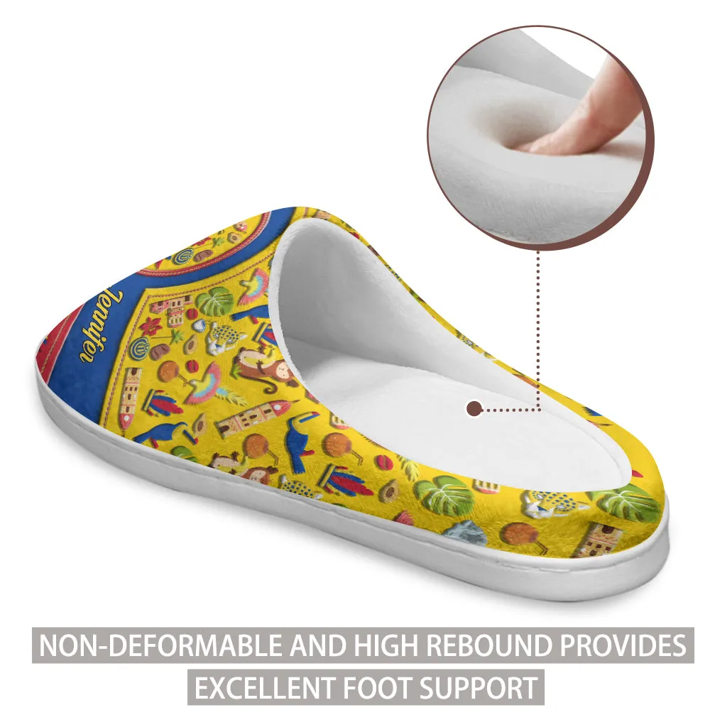 Custom Colombia Symbols Heart Slippers With Your Name