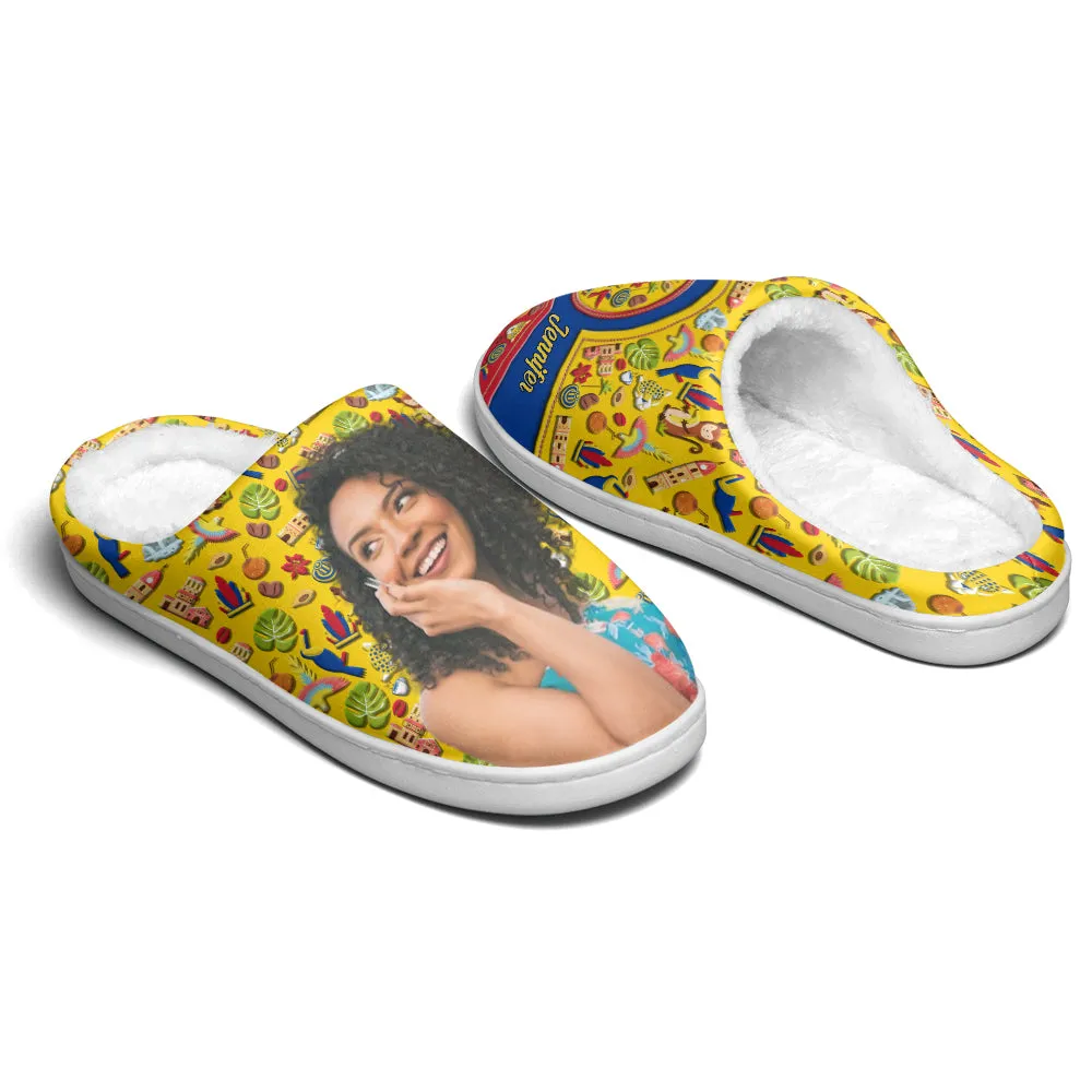 Custom Colombia Symbols Heart Slippers With Your Name