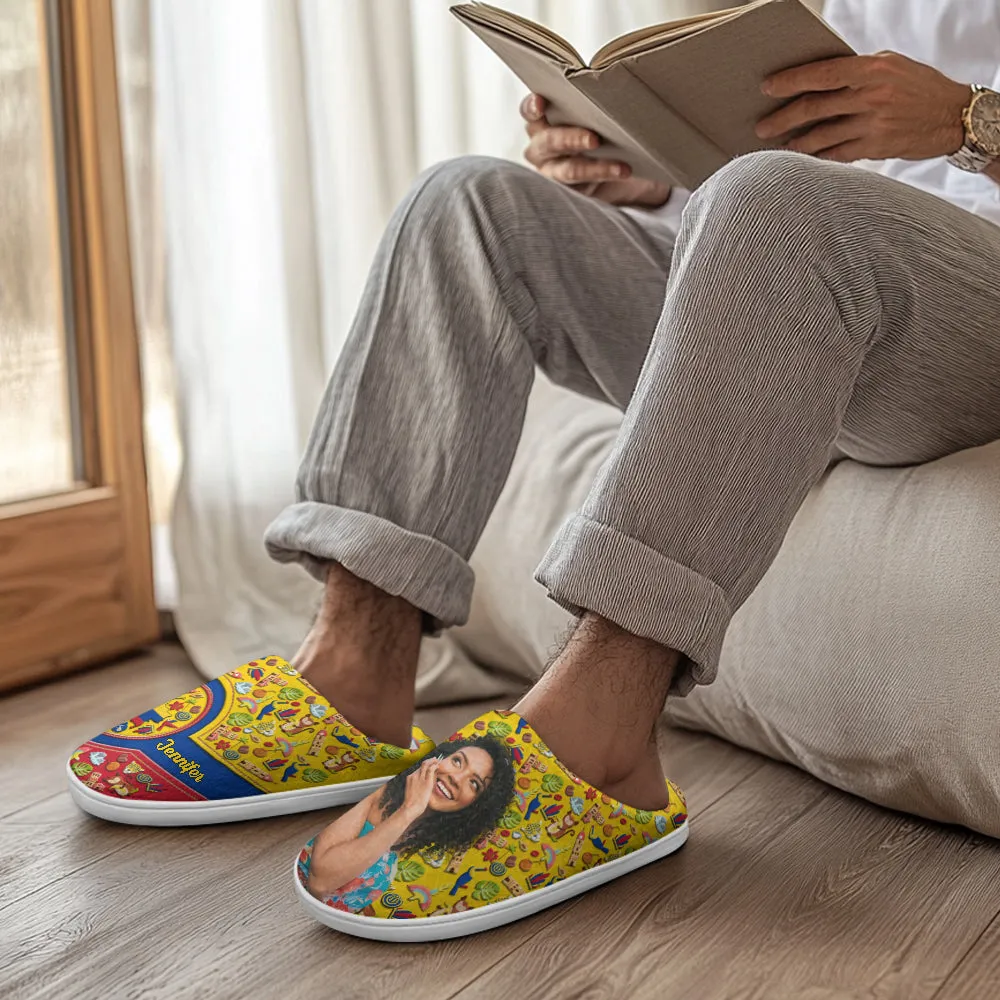 Custom Colombia Symbols Heart Slippers With Your Name