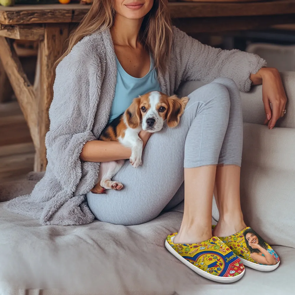 Custom Colombia Symbols Heart Slippers With Your Name