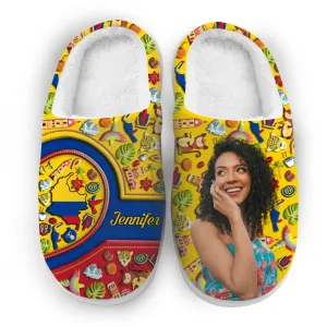 Custom Colombia Symbols Heart Slippers With Your Name