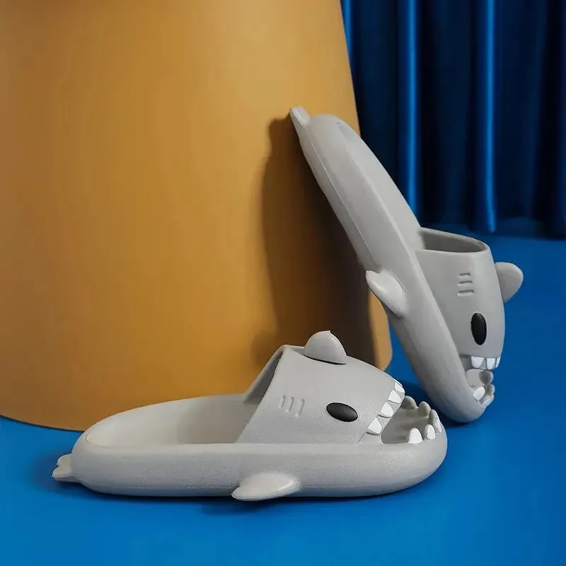 Cute Shark Slippers Platform Women Men Indoor Bathroom Cloud Slides Couples Summer Soft Eva Female Male Beach Flip Flops