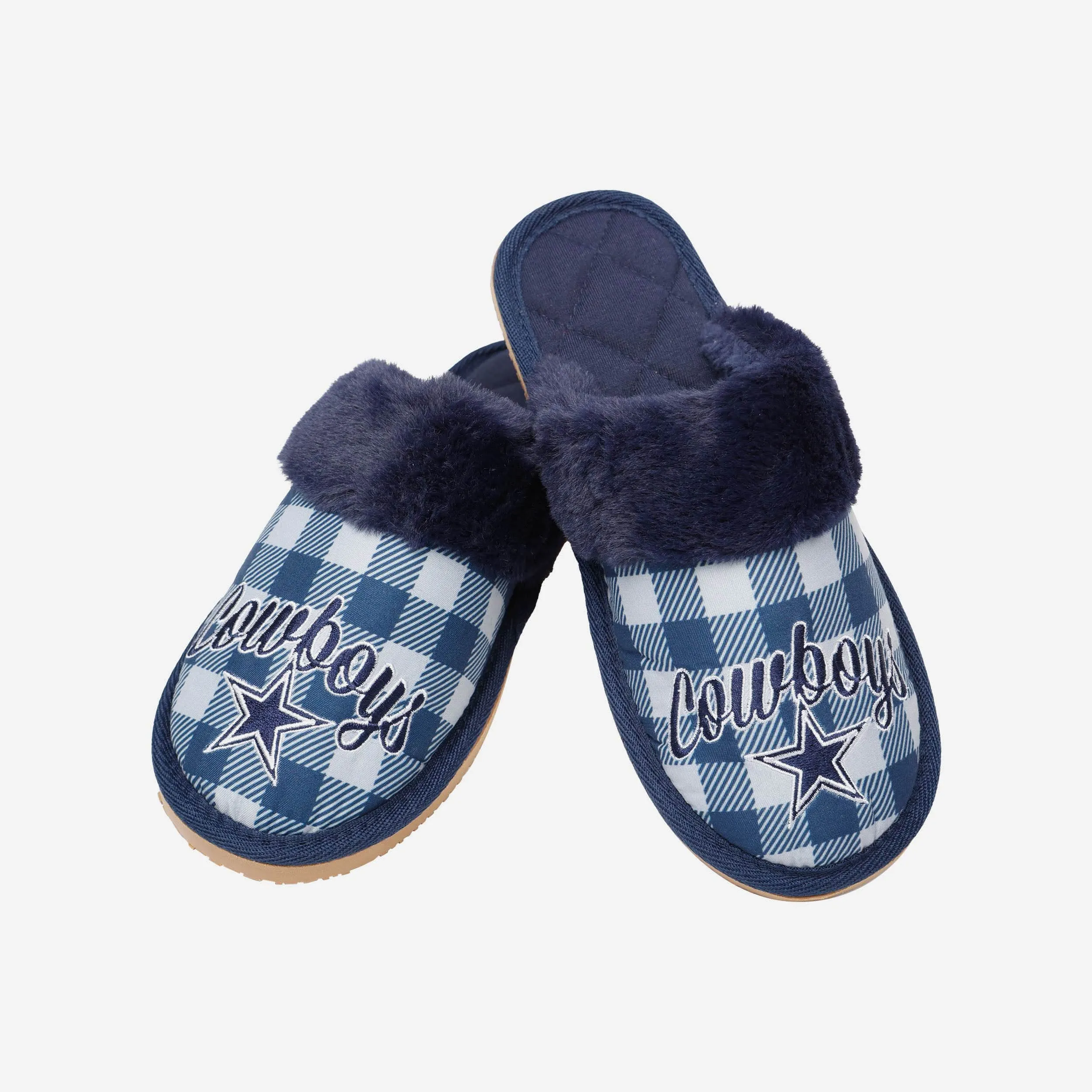 Dallas Cowboys Womens Plaid Sherpa Mule Slipper