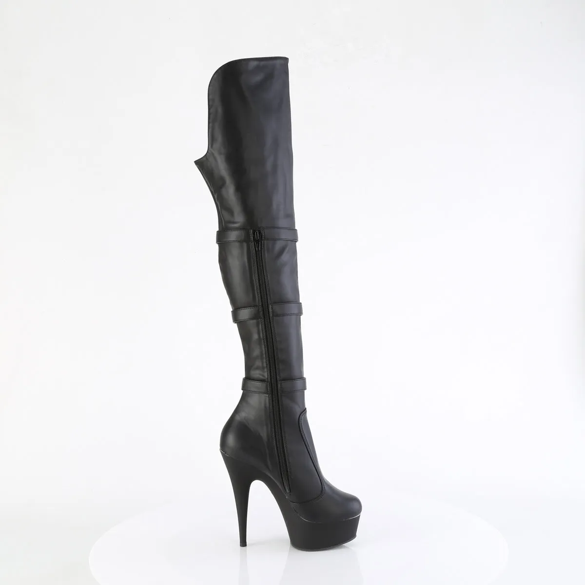 DELIGHT-3018  Black Stretch Faux Leather/Black Matte