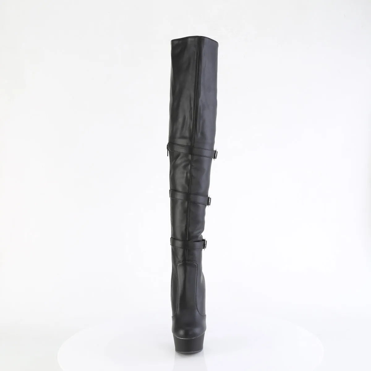 DELIGHT-3018  Black Stretch Faux Leather/Black Matte