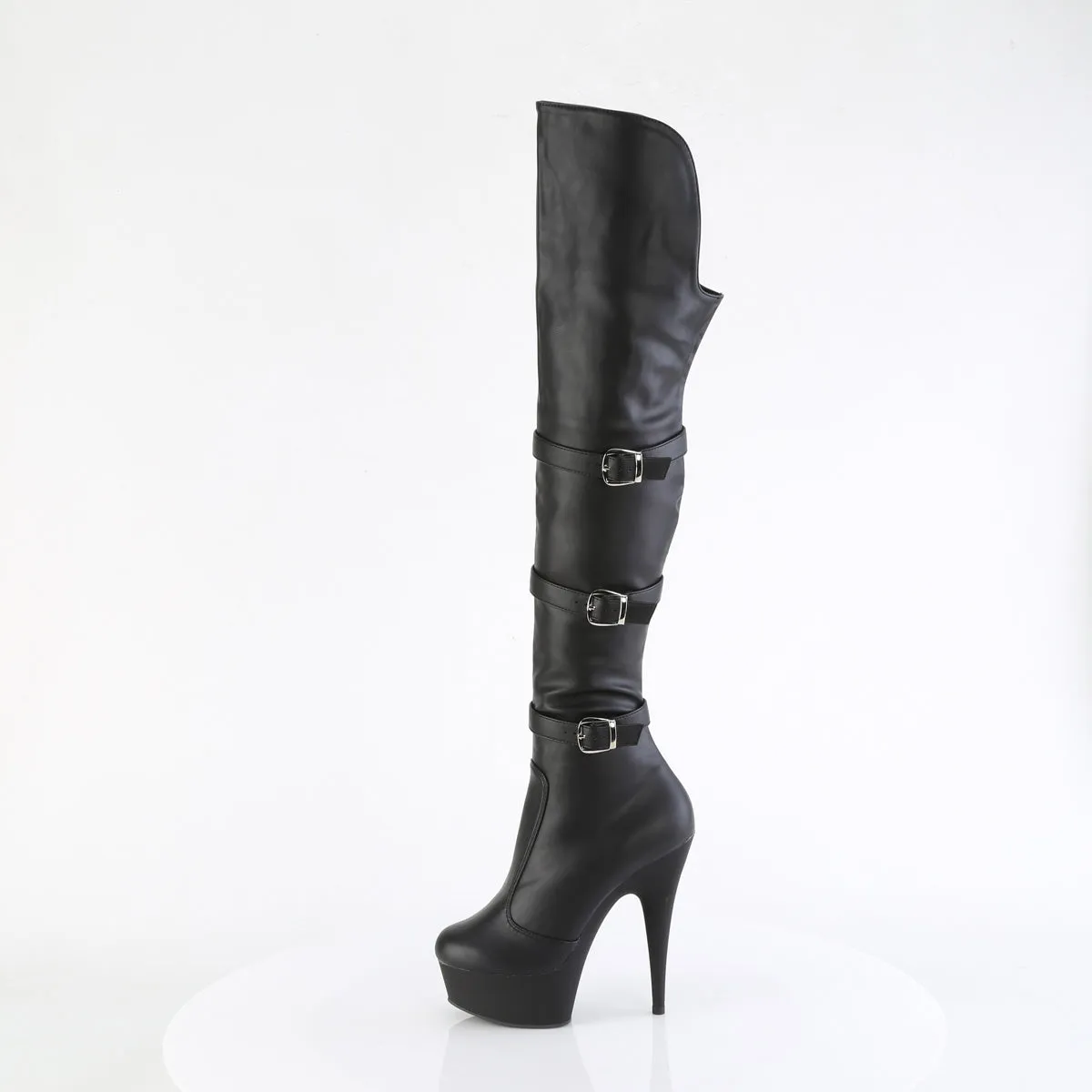 DELIGHT-3018  Black Stretch Faux Leather/Black Matte