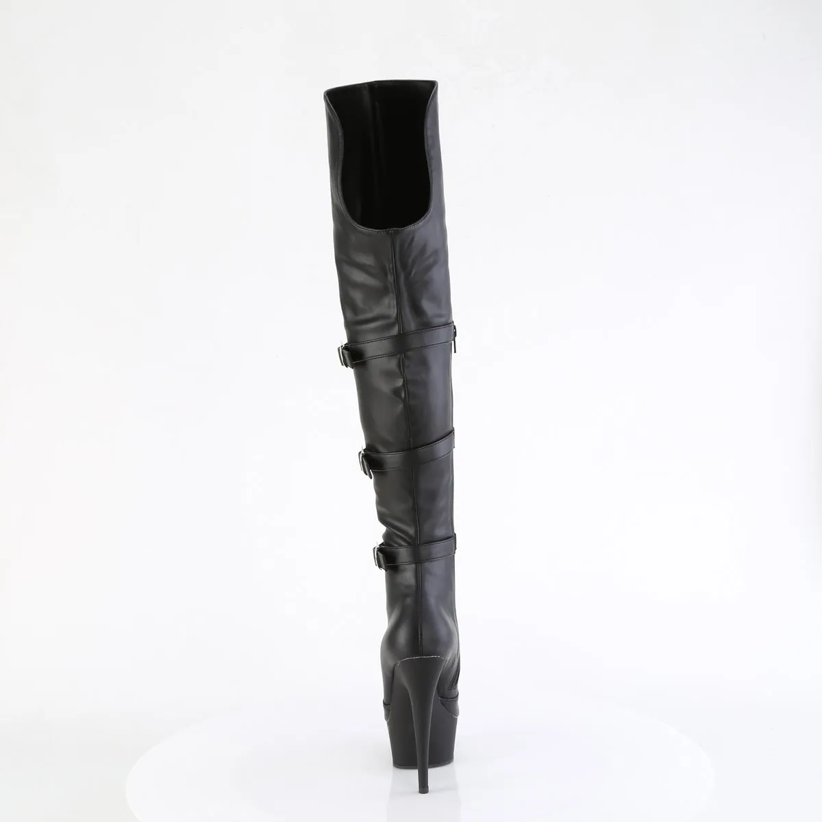 DELIGHT-3018  Black Stretch Faux Leather/Black Matte