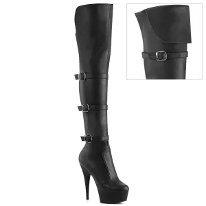 DELIGHT-3018  Black Stretch Faux Leather/Black Matte