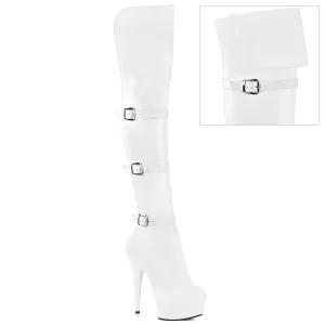 DELIGHT-3018  White Stretch Faux Leather/White Matte