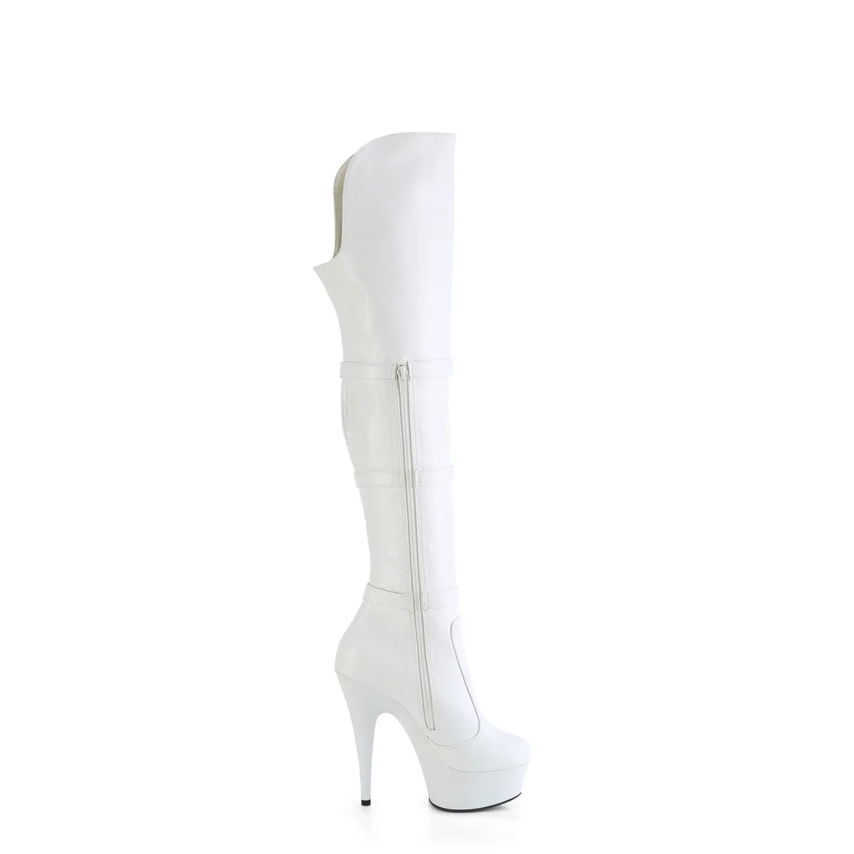 DELIGHT-3018  White Stretch Faux Leather/White Matte