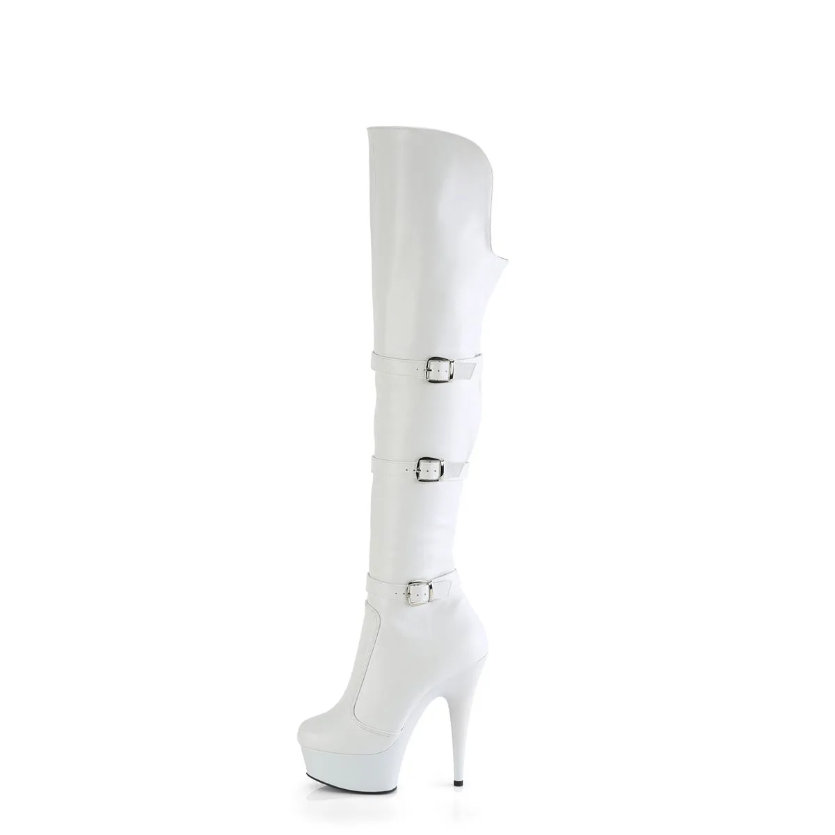 DELIGHT-3018  White Stretch Faux Leather/White Matte