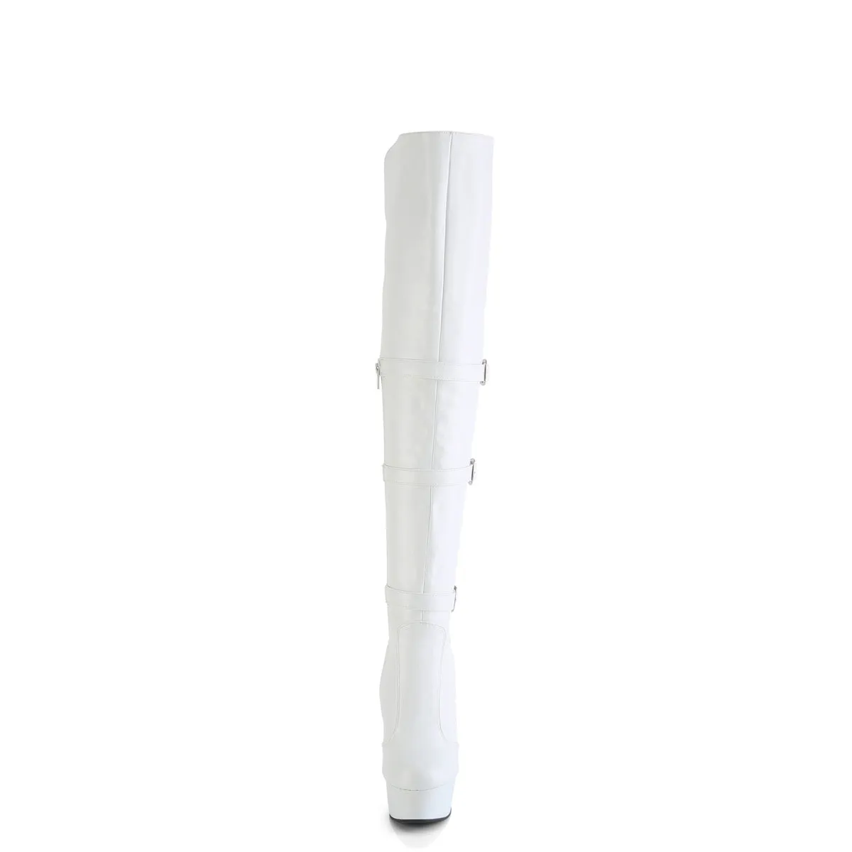 DELIGHT-3018  White Stretch Faux Leather/White Matte