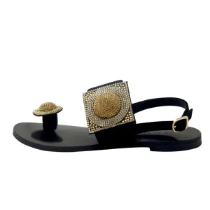 Designer Women Summer Shoes Flat Luxury Sandals  Rhinestone Ladies Leather Lace Up Sandals Slippers Shoes Woman Flip Flops