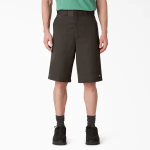 DICKIES Men's 13" Loose Fit Flat Front Work Shorts Dark Brown