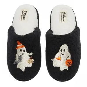 Dluxe By Dearfoams Womens Ghost Slide Sherpa Lined Slippers 91083665 Black S