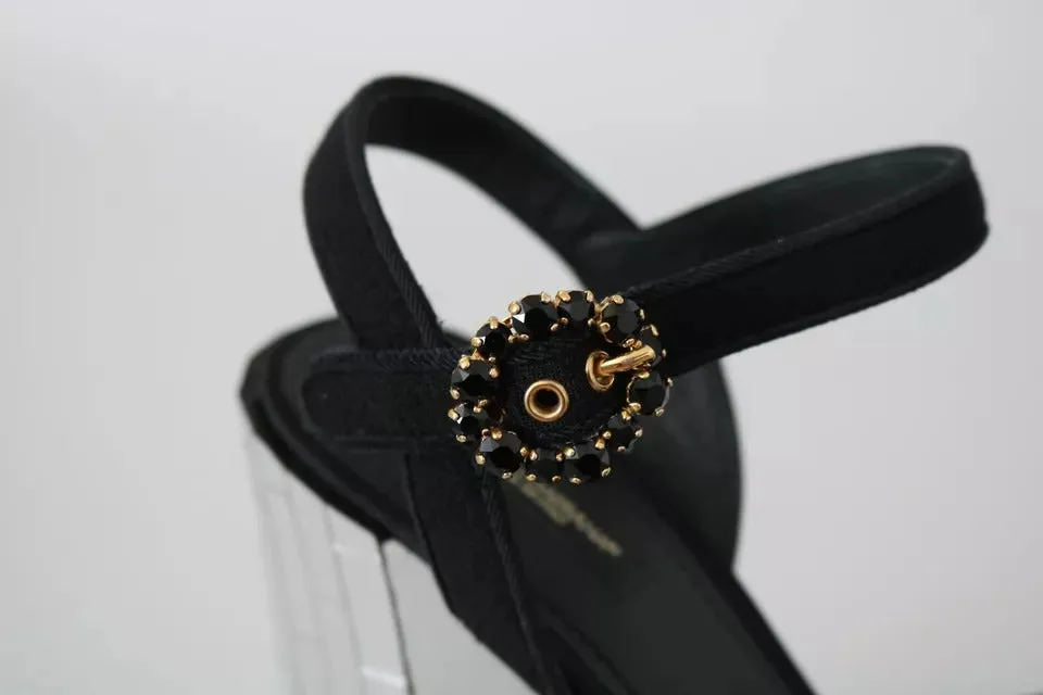 Dolce&Gabbana Women Black Sandals Wool Ankle Strap Party Wedge Heel Shoes EUR 39