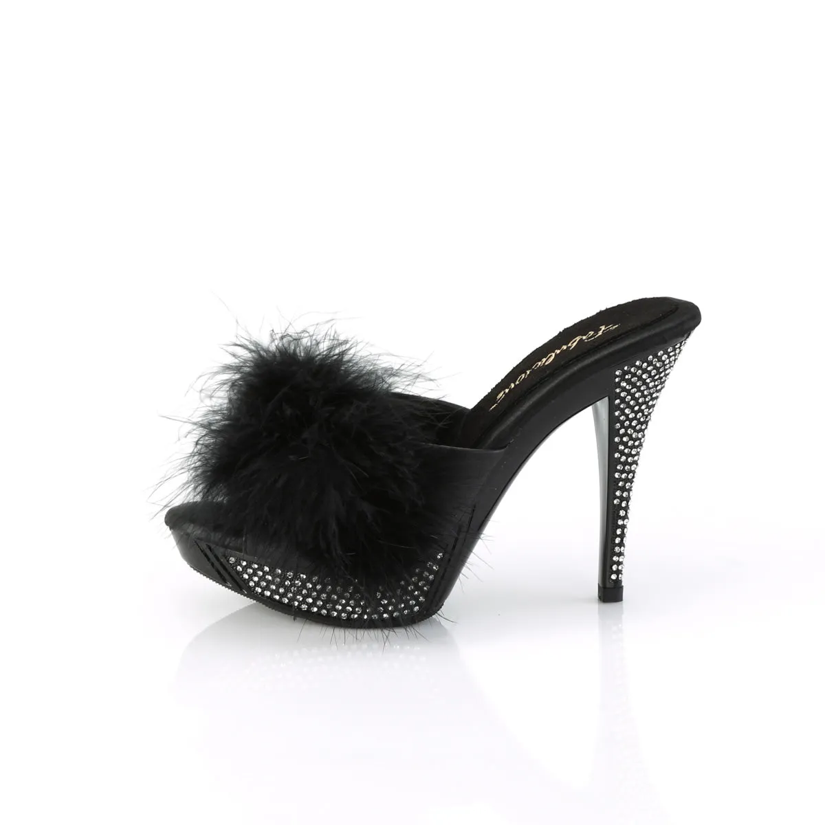 ELEGANT-401F  Black Marabou-Faux Leather/Black