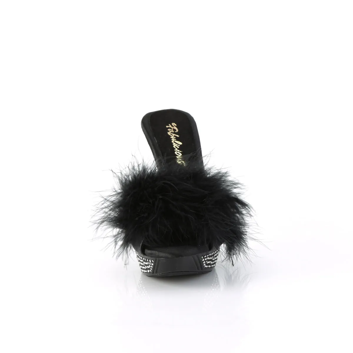 ELEGANT-401F  Black Marabou-Faux Leather/Black