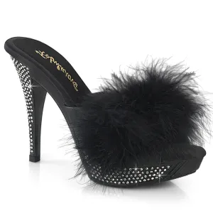 ELEGANT-401F  Black Marabou-Faux Leather/Black