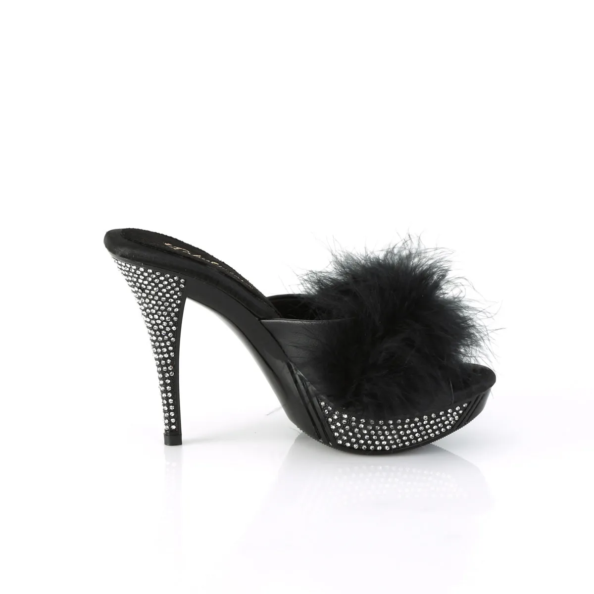 ELEGANT-401F  Black Marabou-Faux Leather/Black