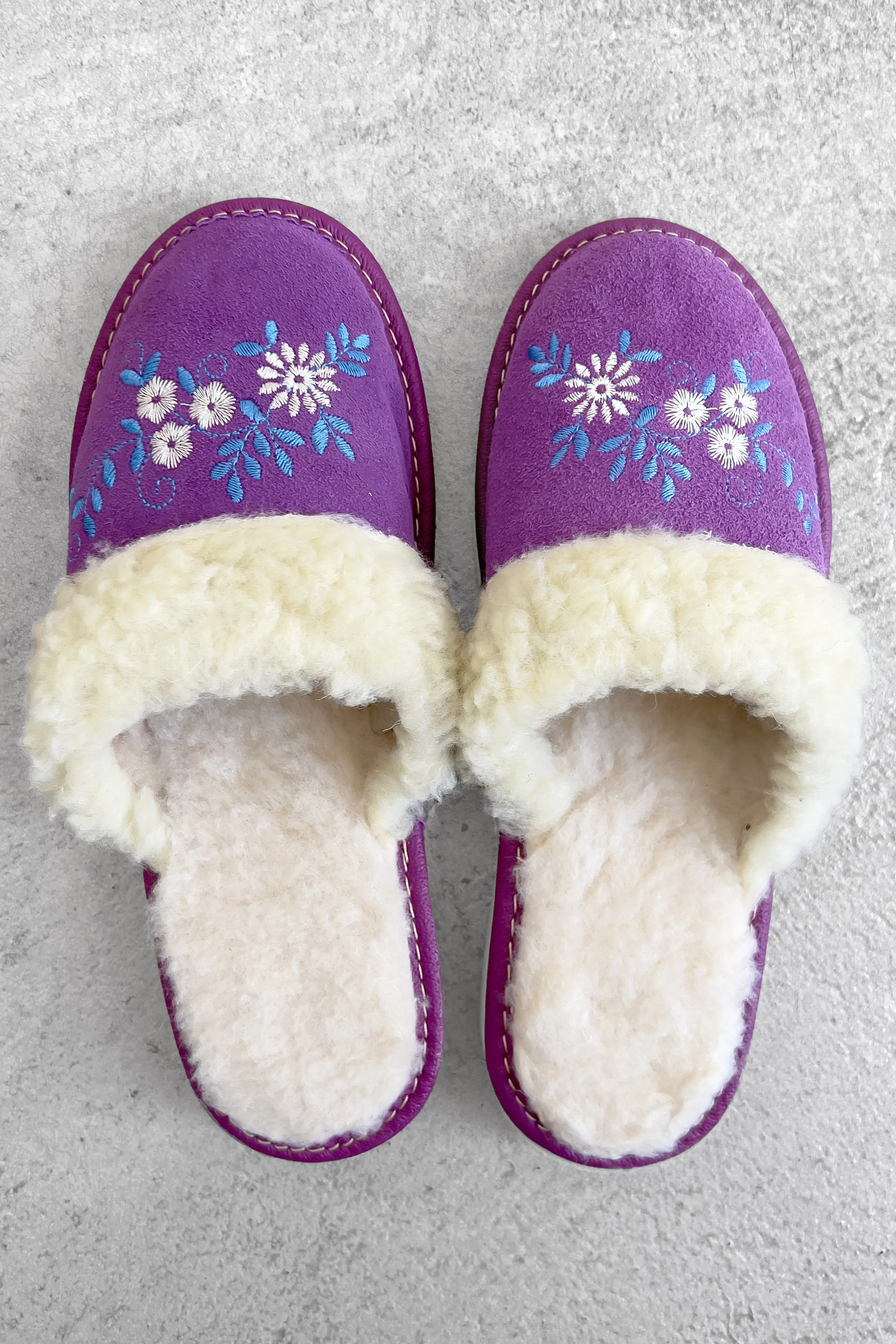 Embroidered Purple Folk Slippers