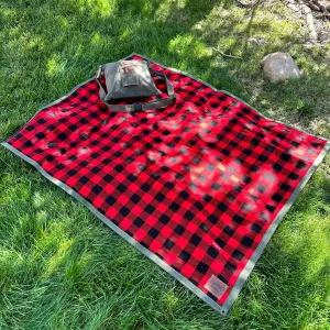 Extra Large Waxed Canvas and Buffalo Plaid Wool Lined Bushcraft Ground Cloth