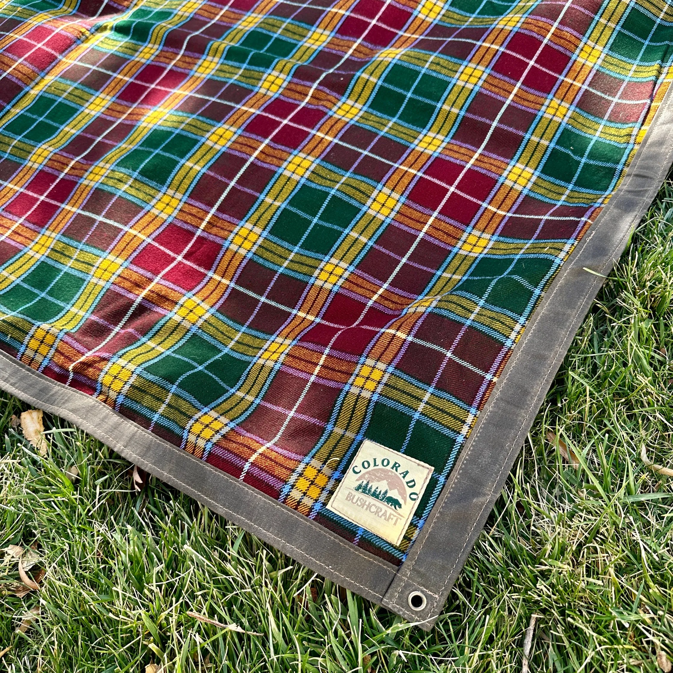 Extra Large Waxed Canvas and Tartan Wool Lined Bushcraft Ground Cloth
