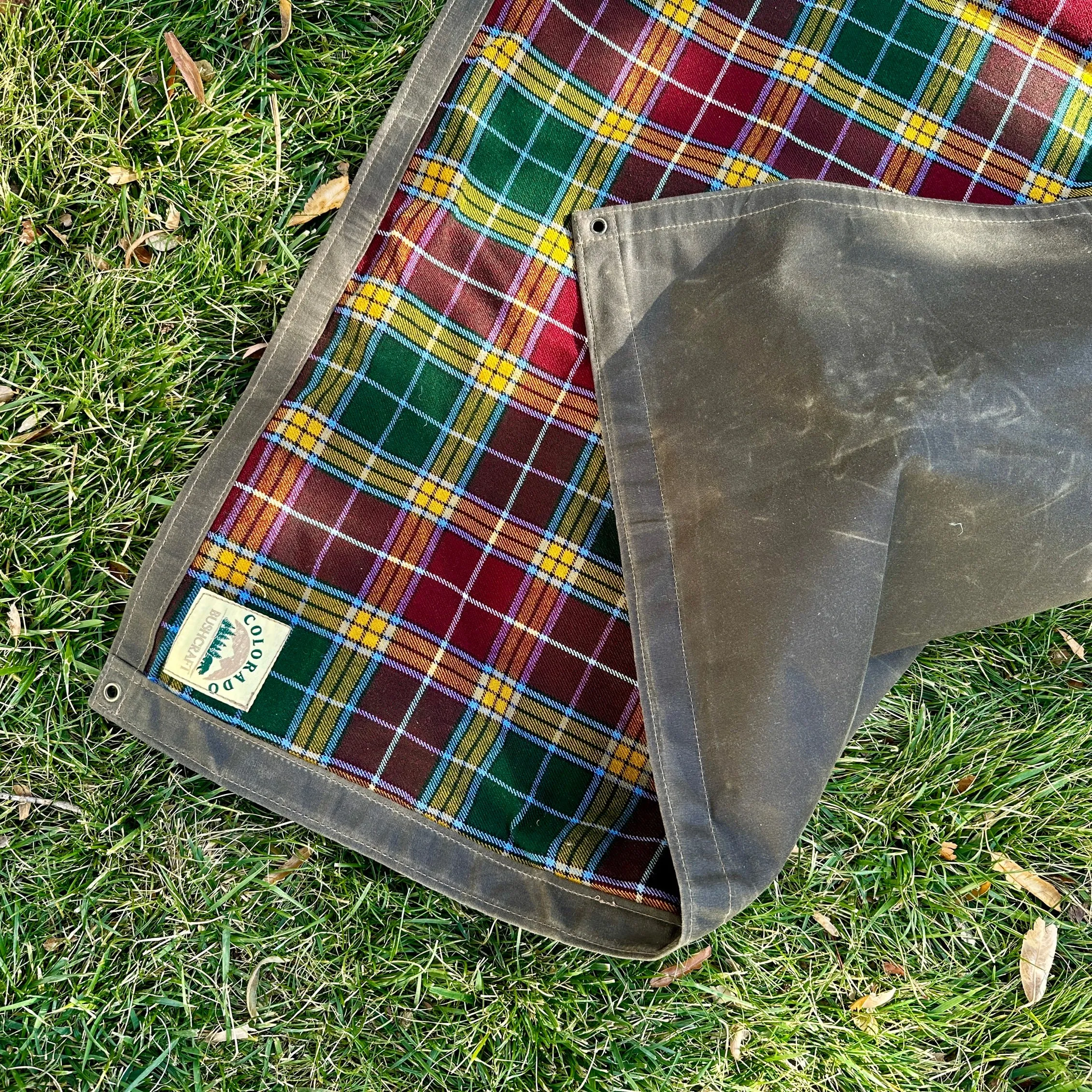 Extra Large Waxed Canvas and Tartan Wool Lined Bushcraft Ground Cloth