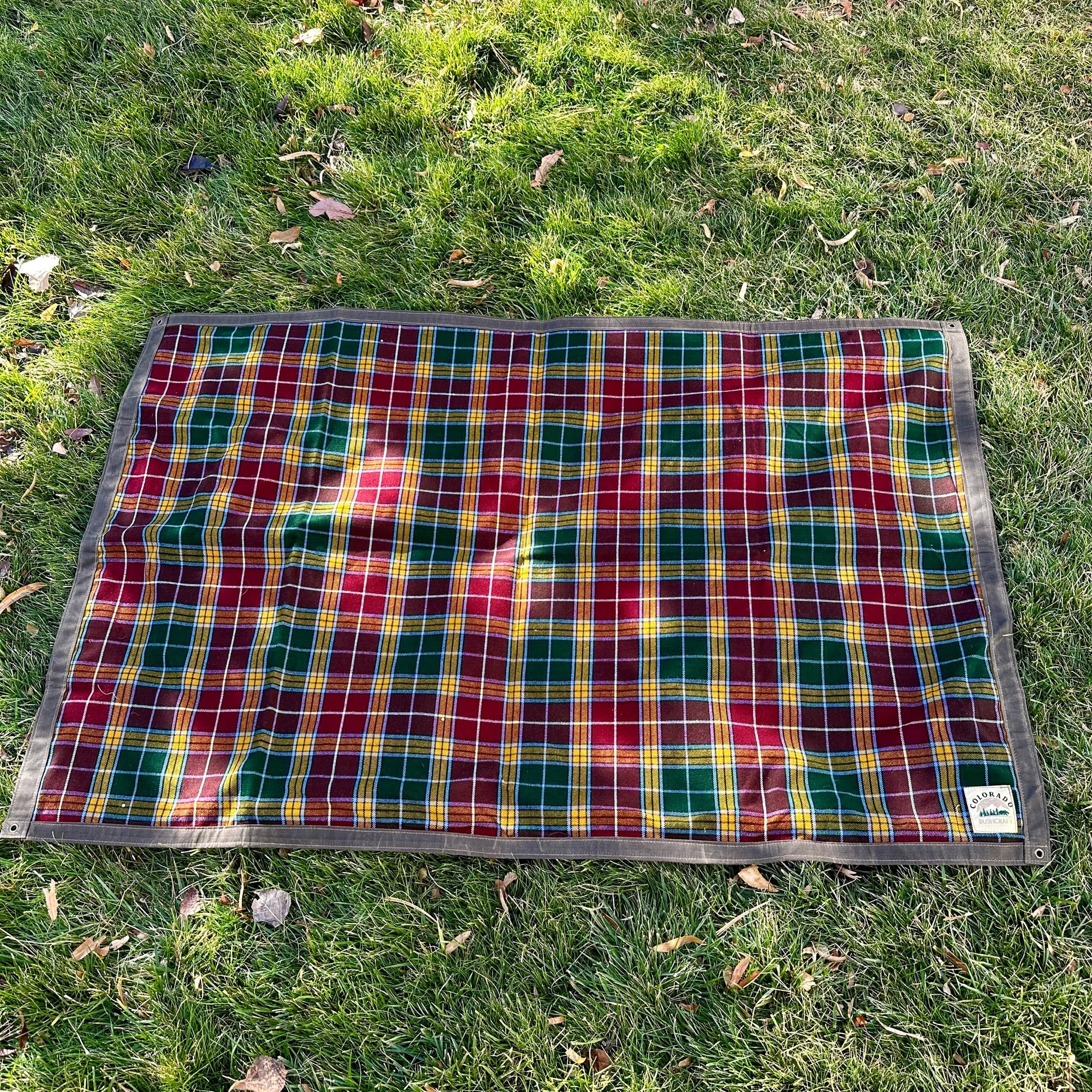 Extra Large Waxed Canvas and Tartan Wool Lined Bushcraft Ground Cloth