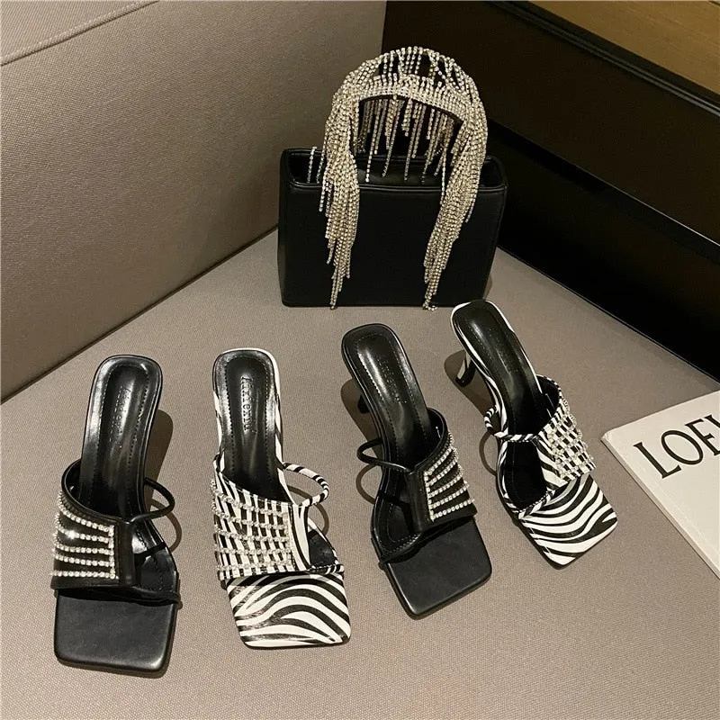 Fashion Square Toe Mid Heels Slippers