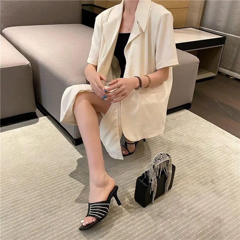 Fashion Square Toe Mid Heels Slippers