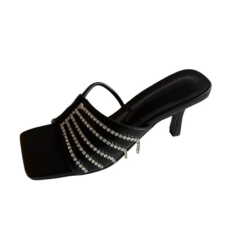 Fashion Square Toe Mid Heels Slippers