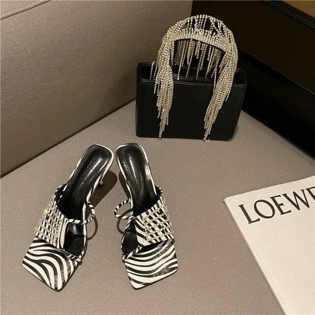 Fashion Square Toe Mid Heels Slippers