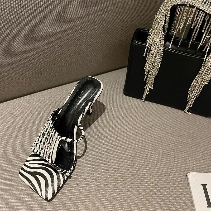 Fashion Square Toe Mid Heels Slippers
