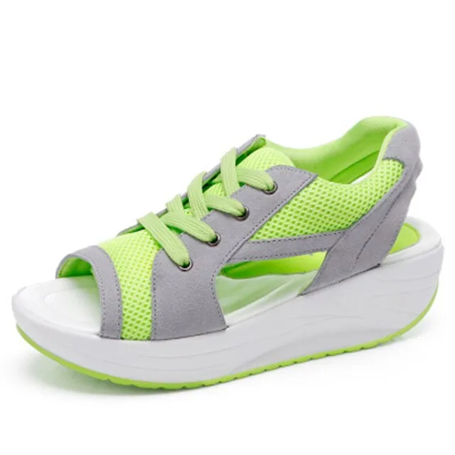 Fashion Summer Women Sandals Casual Mesh Breathable Shoes Woman Ladies Wedges Sandals Lace Platform Sandals