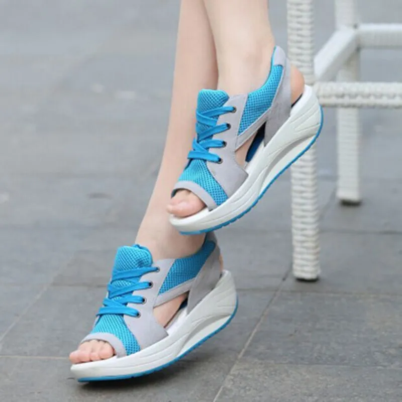 Fashion Summer Women Sandals Casual Mesh Breathable Shoes Woman Ladies Wedges Sandals Lace Platform Sandals