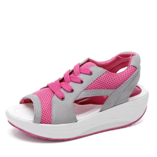 Fashion Summer Women Sandals Casual Mesh Breathable Shoes Woman Ladies Wedges Sandals Lace Platform Sandals