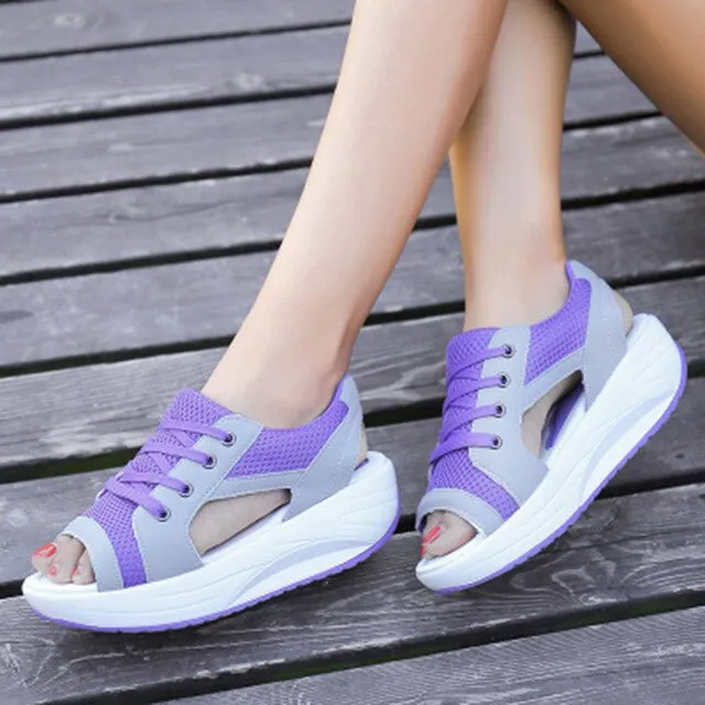 Fashion Summer Women Sandals Casual Mesh Breathable Shoes Woman Ladies Wedges Sandals Lace Platform Sandals