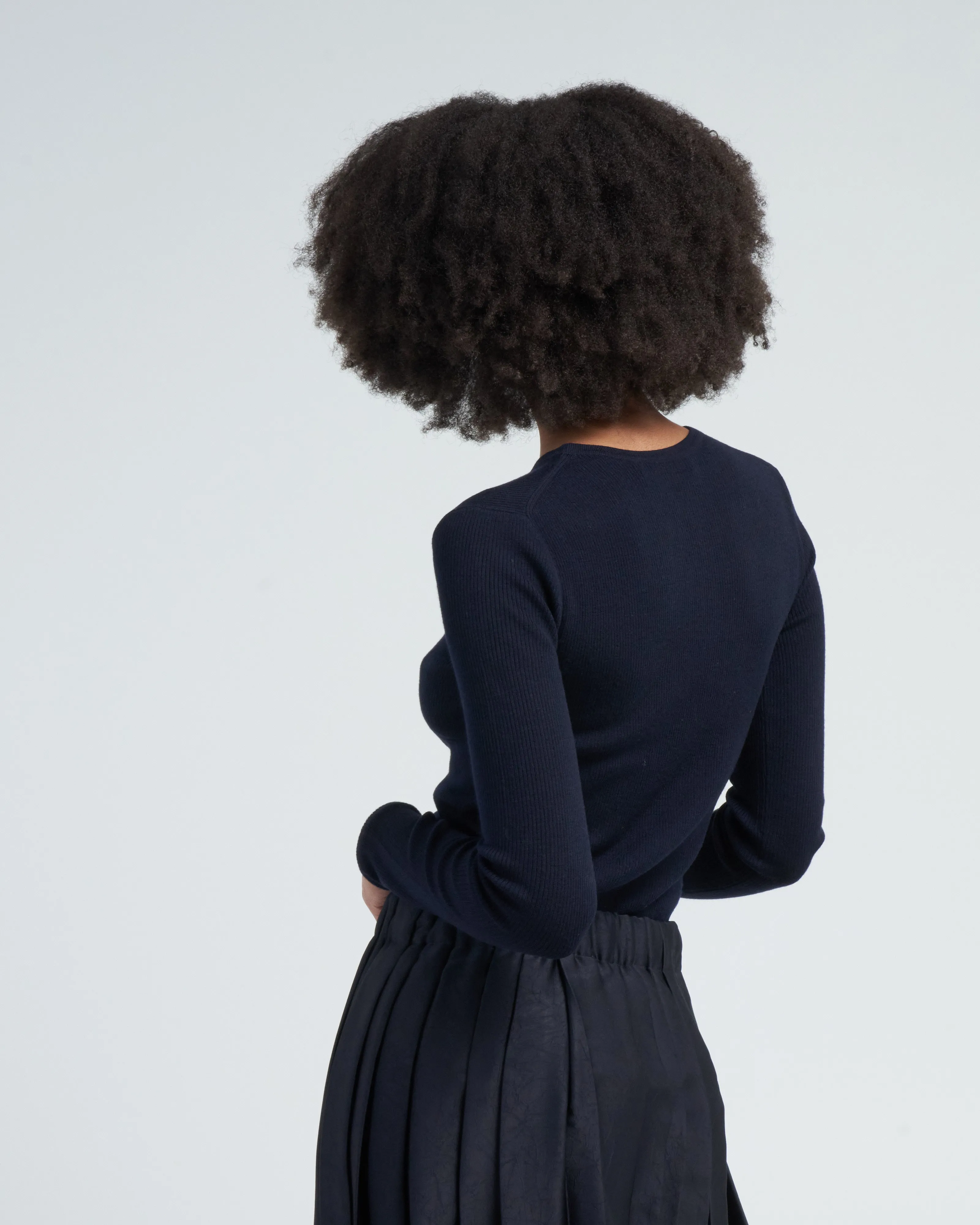 feather weight ribbed sweater crewneck pullover - navy