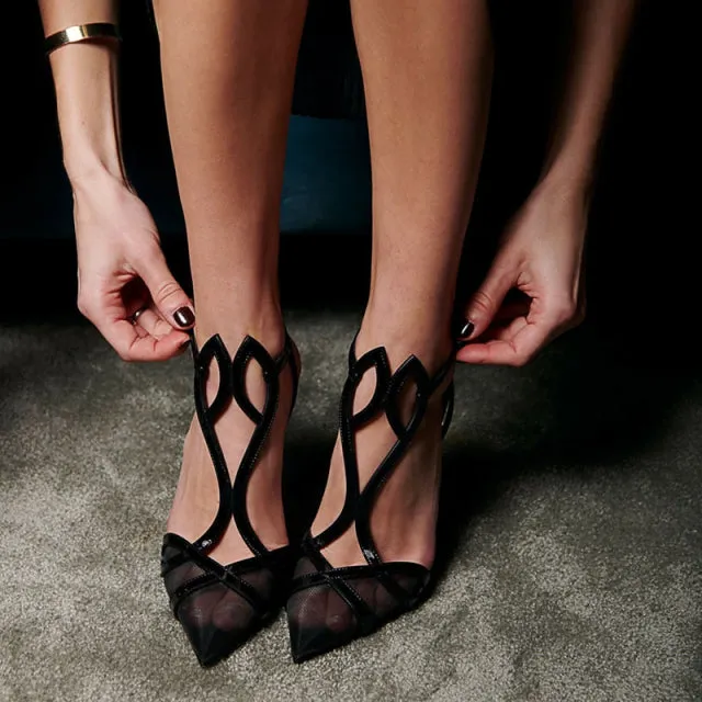 Female Buckle Mesh Rhinestone Slingback Sandals Sexy Style