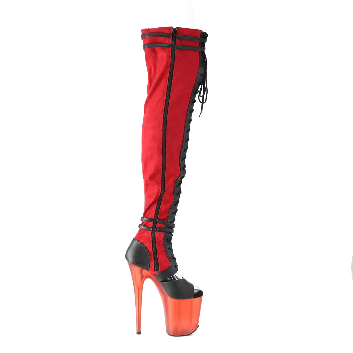 FLAMINGO-3027  Red Faux Suede-Black Faux Leather/Frosted Red