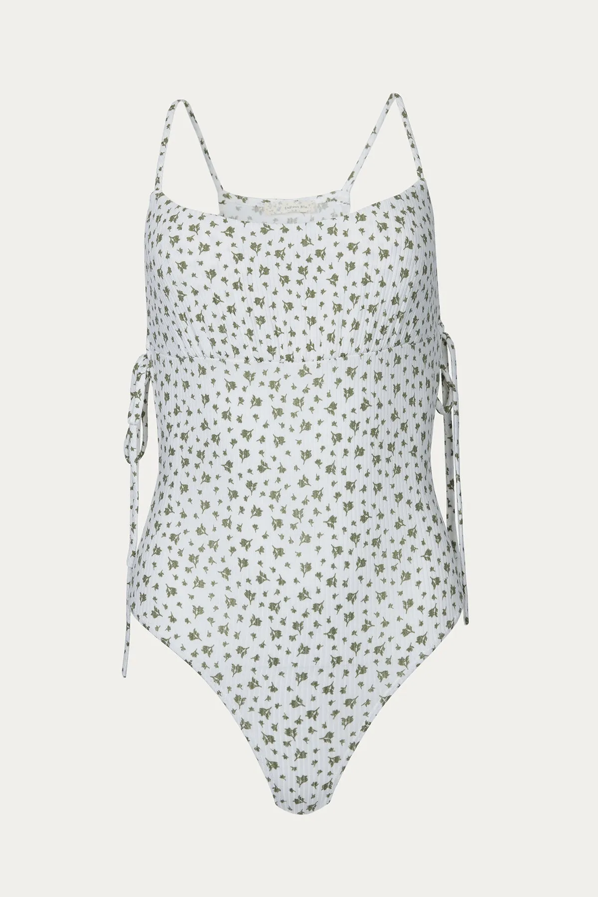 FLORAL-PRINT KEYHOLE RUCHED BODYSUIT