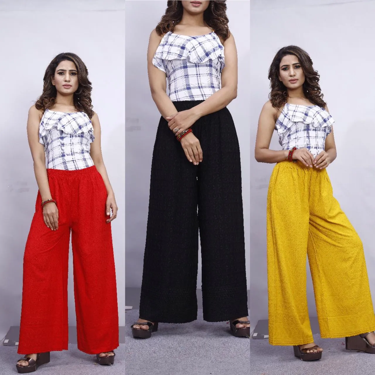 Free size Chikan Palazzo - Color : Maroon
