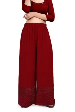 Free size Chikan Palazzo - Color : Maroon
