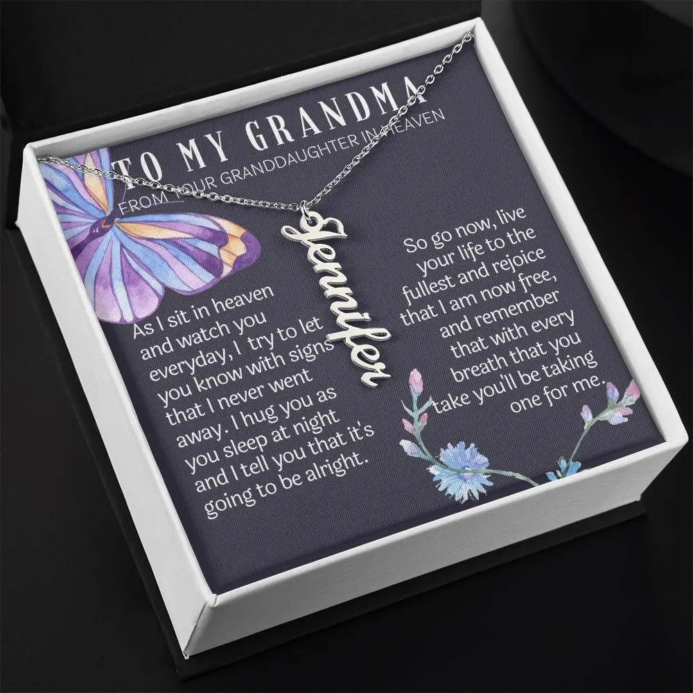 From granddaughter in heaven vertical name necklace
